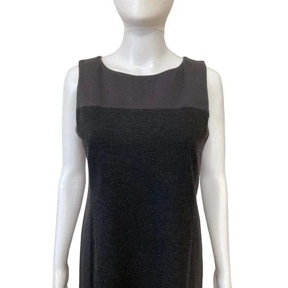 EILEEN FISHER Charcoal Stretch Color Block Boat Neck Sleeveless Dress Size 6 - Picture 2 of 8